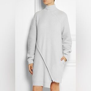 Opening ceremony zip detail ribbed wool grey mock neck sweater dress size small